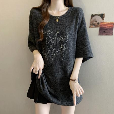 FA51845# 大码ＭＭ　设计感烫钻磨毛T恤打底内搭短袖上衣 服裝批發女裝批發服飾貨源