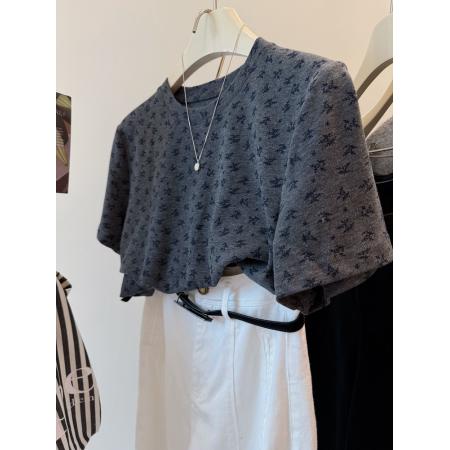 FA51847# 德绒大码300斤满印兰花草韩系减龄磨毛感短款显瘦t恤女宽松上衣秋 服裝批發女裝批發服飾貨源