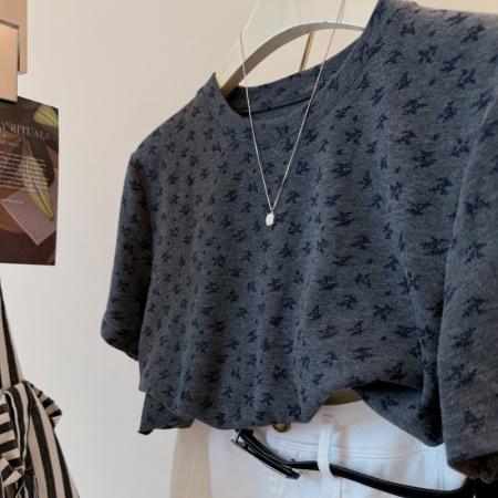 FA51847# 德绒大码300斤满印兰花草韩系减龄磨毛感短款显瘦t恤女宽松上衣秋 服裝批發女裝批發服飾貨源