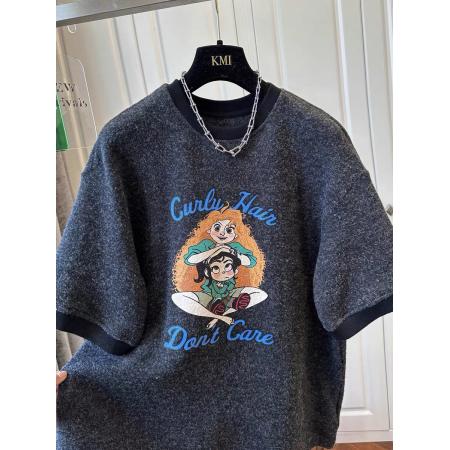 FA51849# 原版质量早春特大码300斤磨毛卡通印花字母短袖圆领T恤女上衣 服裝批發女裝批發服飾貨源