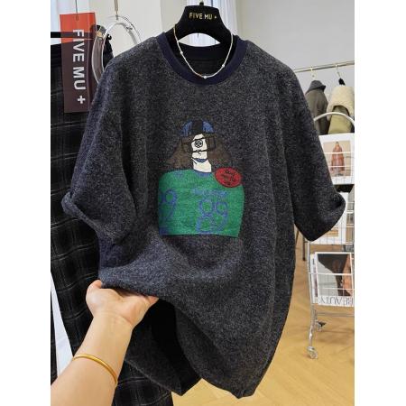 FA51851# 原版质量特大码300斤宽松卡通磨毛圆领短袖T恤女装春季打底衫上衣 服裝批發女裝批發服飾貨源