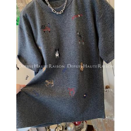 FA51852# 原版质量早春特大码300斤刺绣磨毛短袖圆领T恤宽松上衣女新款 服裝批發女裝批發服飾貨源