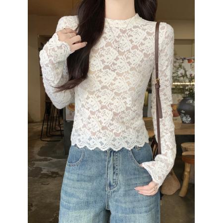 FA51856# 法式蕾丝小衫独特别致设计感打底衫女冬季新款内搭修身显瘦小上衣 服裝批發女裝批發服飾貨源