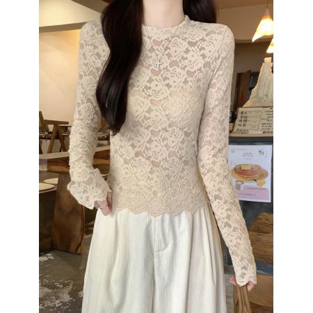 FA51856# 法式蕾丝小衫独特别致设计感打底衫女冬季新款内搭修身显瘦小上衣 服裝批發女裝批發服飾貨源