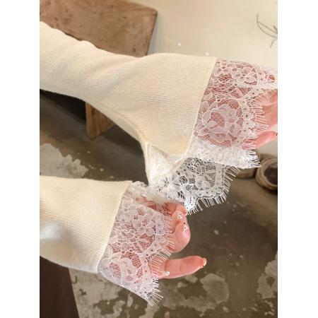 FA51865# 蕾丝花边拼接V领针织毛衣女冬季新款修身显瘦温柔风内搭打底上衣 服裝批發女裝批發服飾貨源