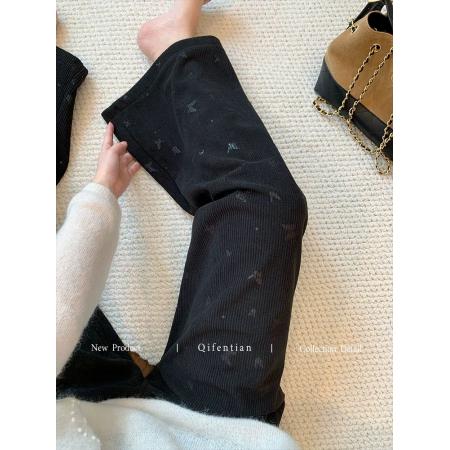 FA51869# 大码300斤蝴蝶压花灯芯绒阔腿裤女秋冬高腰加绒直筒裤潮 服裝批發女裝批發服飾貨源