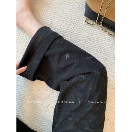 FA51869# 大码300斤蝴蝶压花灯芯绒阔腿裤女秋冬高腰加绒直筒裤潮 服裝批發女裝批發服飾貨源