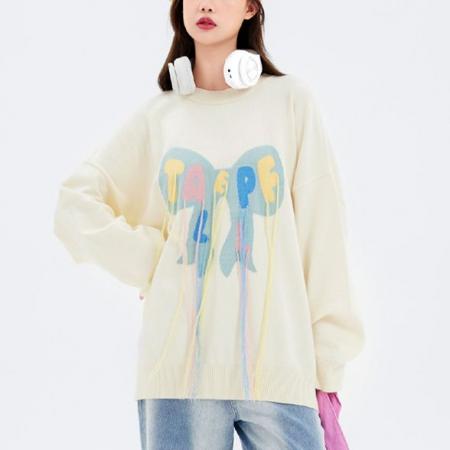 FA51871# 美式炸街设计感潮牌蝴蝶结流苏毛衣针织衫宽松百搭显瘦小众上衣服 服裝批發女裝批發服飾貨源