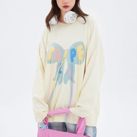 FA51871# 美式炸街设计感潮牌蝴蝶结流苏毛衣针织衫宽松百搭显瘦小众上衣服 服裝批發女裝批發服飾貨源