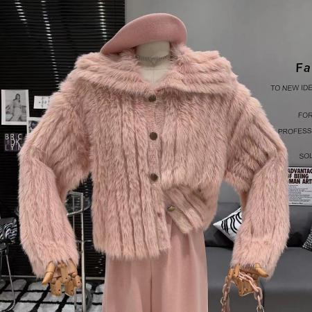 FA51873# 小清新甜美优雅气质法式复古慵懒风软糯短款翻领毛绒绒洋气外套女 服裝批發女裝批發服飾貨源
