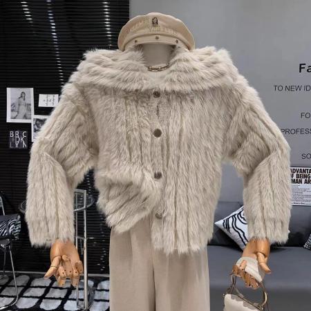 FA51873# 小清新甜美优雅气质法式复古慵懒风软糯短款翻领毛绒绒洋气外套女 服裝批發女裝批發服飾貨源