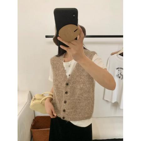 韩国东大门新款针织时尚亮片背心设计感百搭小众马甲外 服裝批發女裝批發服飾貨源