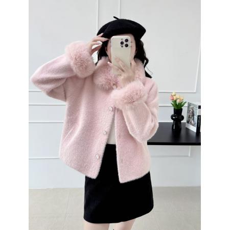 名媛小香风法式小个子外套女秋冬贵气毛领水貂毛开衫上衣 服裝批發女裝批發服飾貨源