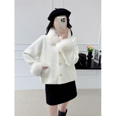 FA51876# 名媛小香风法式小个子外套女秋冬贵气毛领水貂毛开衫上衣 服裝批發女裝批發服飾貨源