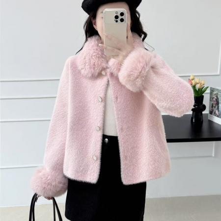 FA51876# 名媛小香风法式小个子外套女秋冬贵气毛领水貂毛开衫上衣 服裝批發女裝批發服飾貨源