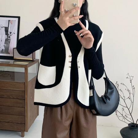 FA51877# 胖MM大码高级感双面羊绒针织马甲外套气质显瘦小香风上衣 服裝批發女裝批發服飾貨源