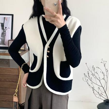 FA51877# 胖MM大码高级感双面羊绒针织马甲外套气质显瘦小香风上衣 服裝批發女裝批發服飾貨源
