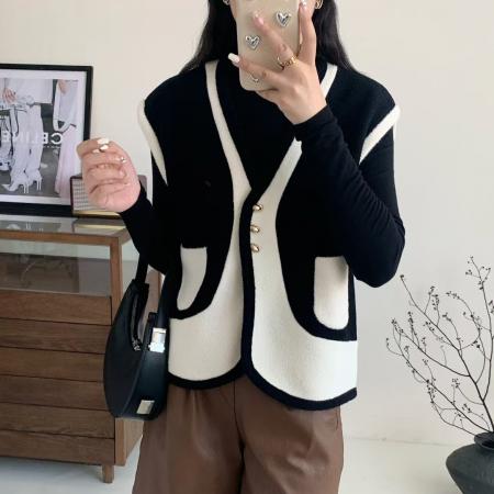 FA51877# 胖MM大码高级感双面羊绒针织马甲外套气质显瘦小香风上衣 服裝批發女裝批發服飾貨源