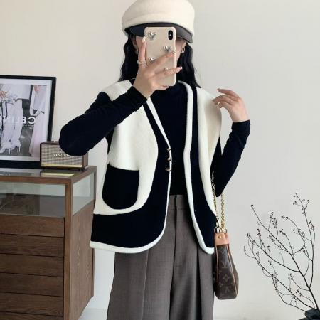 FA51877# 胖MM大码高级感双面羊绒针织马甲外套气质显瘦小香风上衣 服裝批發女裝批發服飾貨源