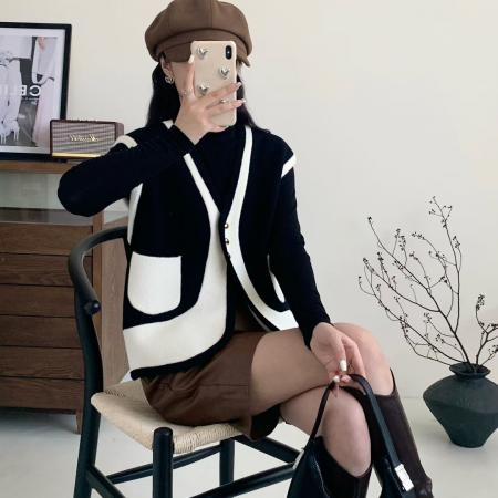 FA51877# 胖MM大码高级感双面羊绒针织马甲外套气质显瘦小香风上衣 服裝批發女裝批發服飾貨源