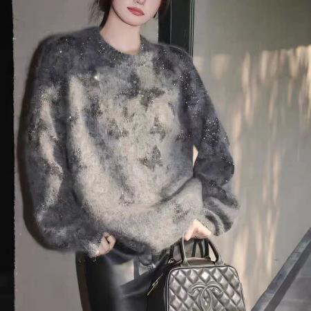 复古港风灰色毛衣女秋季新款慵懒风软糯设计感针织衫套头上衣 服裝批發女裝批發服飾貨源