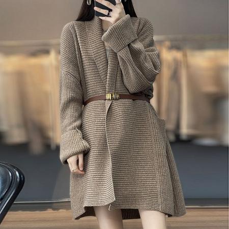 FA51883# 新款1羊毛外套女加厚中长款外搭绞花羊绒开衫宽松慵懒针 服裝批發女裝批發服飾貨源