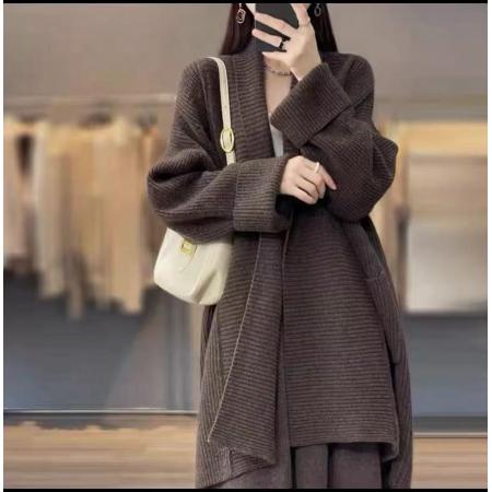 FA51883# 新款1羊毛外套女加厚中长款外搭绞花羊绒开衫宽松慵懒针 服裝批發女裝批發服飾貨源