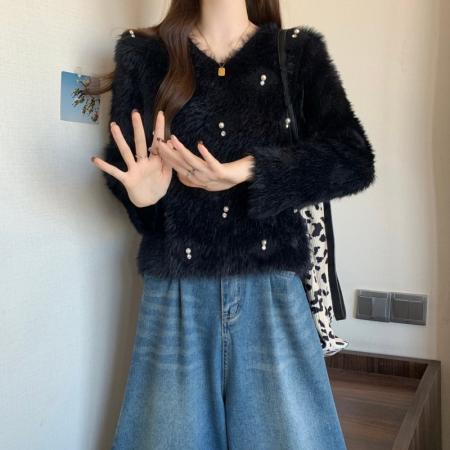 FA51885# 大码胖MM秋冬新款小香风重工钉钻仿水貂长袖套头毛衣 服裝批發女裝批發服飾貨源