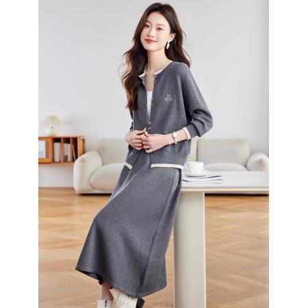 FA51888# 休闲羊毛套装裙女新款今年流行爆款时尚开衫半身裙 服裝批發女裝批發服飾貨源