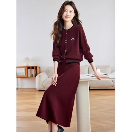 FA51888# 休闲羊毛套装裙女新款今年流行爆款时尚开衫半身裙 服裝批發女裝批發服飾貨源