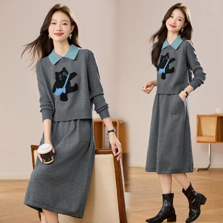 FA51889# 马甲套装新款今年流行爆款毛衣裙长款高级感马夹两件套连衣裙 服裝批發女裝批發服飾貨源