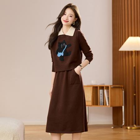 FA51889# 马甲套装新款今年流行爆款毛衣裙长款高级感马夹两件套连衣裙 服裝批發女裝批發服飾貨源