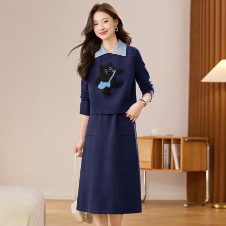 FA51889# 马甲套装新款今年流行爆款毛衣裙长款高级感马夹两件套连衣裙 服裝批發女裝批發服飾貨源