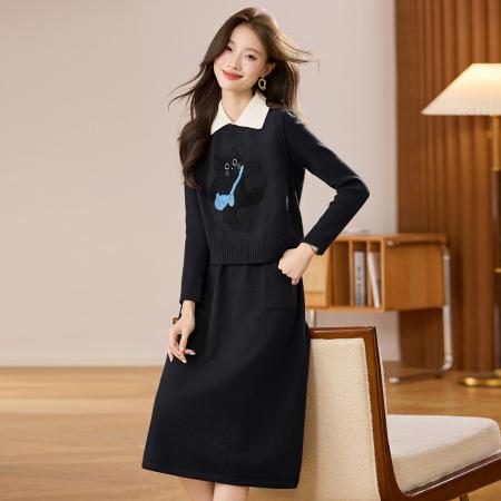 FA51889# 马甲套装新款今年流行爆款毛衣裙长款高级感马夹两件套连衣裙 服裝批發女裝批發服飾貨源