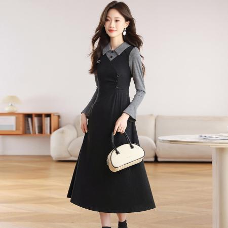 FA51894# 法式复古针织连衣裙高级感女秋冬季新款冷淡系独特别致裙子 服裝批發女裝批發服飾貨源