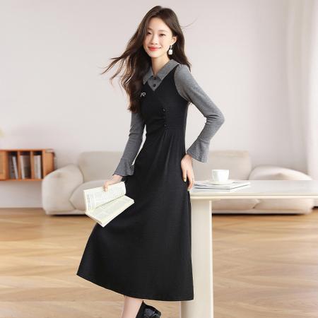 FA51894# 法式复古针织连衣裙高级感女秋冬季新款冷淡系独特别致裙子 服裝批發女裝批發服飾貨源