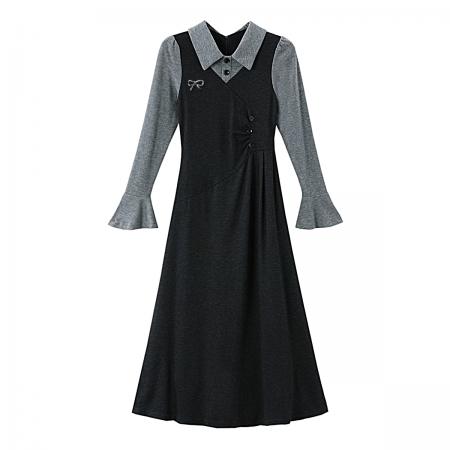 FA51894# 法式复古针织连衣裙高级感女秋冬季新款冷淡系独特别致裙子 服裝批發女裝批發服飾貨源