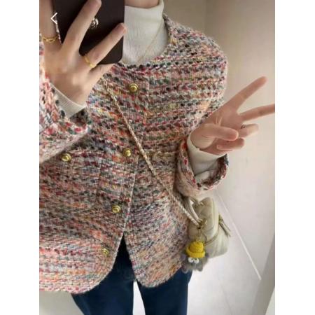 FA51897# 彩色粗花呢女春秋冬上衣新款法式气质加厚短款外套 服裝批發女裝批發服飾貨源