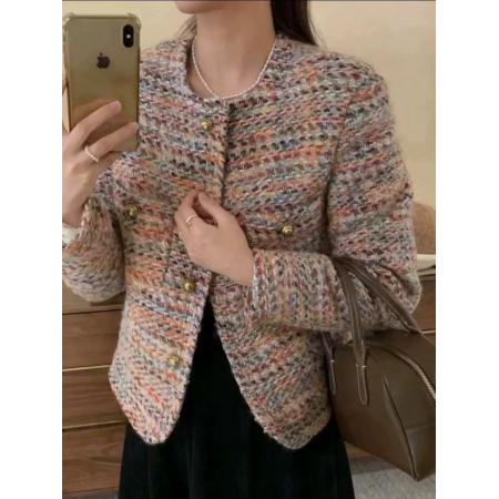FA51897# 彩色粗花呢女春秋冬上衣新款法式气质加厚短款外套 服裝批發女裝批發服飾貨源