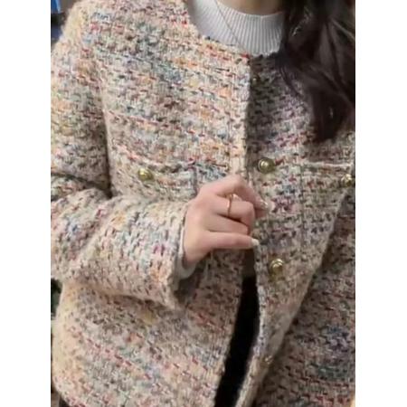 FA51897# 彩色粗花呢女春秋冬上衣新款法式气质加厚短款外套 服裝批發女裝批發服飾貨源