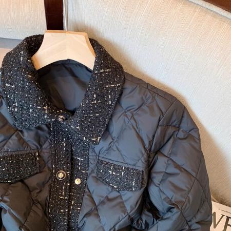 FA51902# 黑色小香风菱格棉服女冬季新款欧洲站欧货设计感轻薄夹棉外套 服裝批發女裝批發服飾貨源