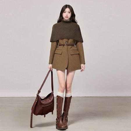 FA51903# 韩系冬季时尚气质披肩毛衣宽松百搭中长款西装毛呢加厚上衣女 服裝批發女裝批發服飾貨源