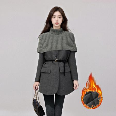 FA51903# 韩系冬季时尚气质披肩毛衣宽松百搭中长款西装毛呢加厚上衣女 服裝批發女裝批發服飾貨源