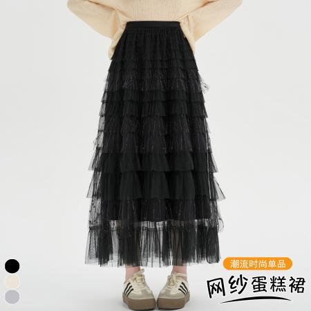FA51905# 韩系甜美重工多层纱裙时尚蛋糕裙设计感高腰显瘦仙女长裙 服裝批發女裝批發服飾貨源