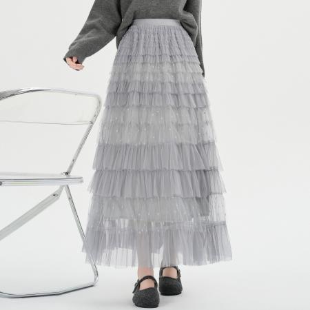 FA51905# 韩系甜美重工多层纱裙时尚蛋糕裙设计感高腰显瘦仙女长裙 服裝批發女裝批發服飾貨源