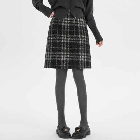 FA51906# 氛围感冬季高腰复古格纹圈圈呢半身裙时尚百搭显瘦A字中裙 服裝批發女裝批發服飾貨源