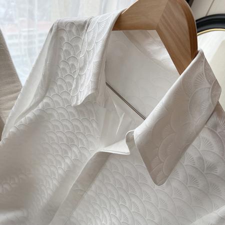 FA51912# 春秋提花鱼鳞纹理尖领长袖衬衫 服裝批發女裝批發服飾貨源