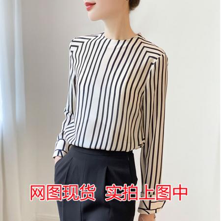 FA51913# 法式高端黑白条纹气质圆领衬衫女设计感春季新款上衣 服裝批發女裝批發服飾貨源