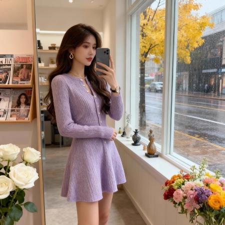 FA51917# 温柔风紫色V...