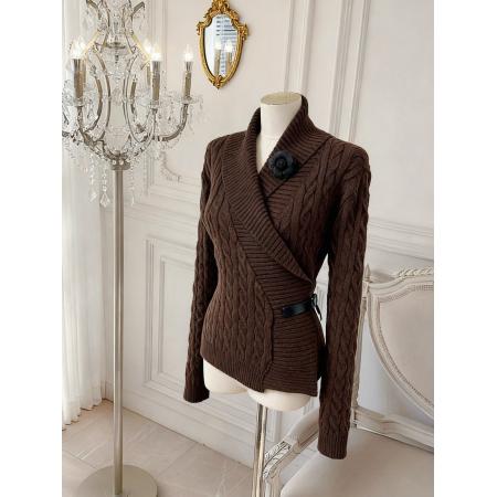 FA51929# 小众斜领收腰长袖毛衣针织衫女冬季休闲显瘦内搭上衣 服裝批發女裝批發服飾貨源